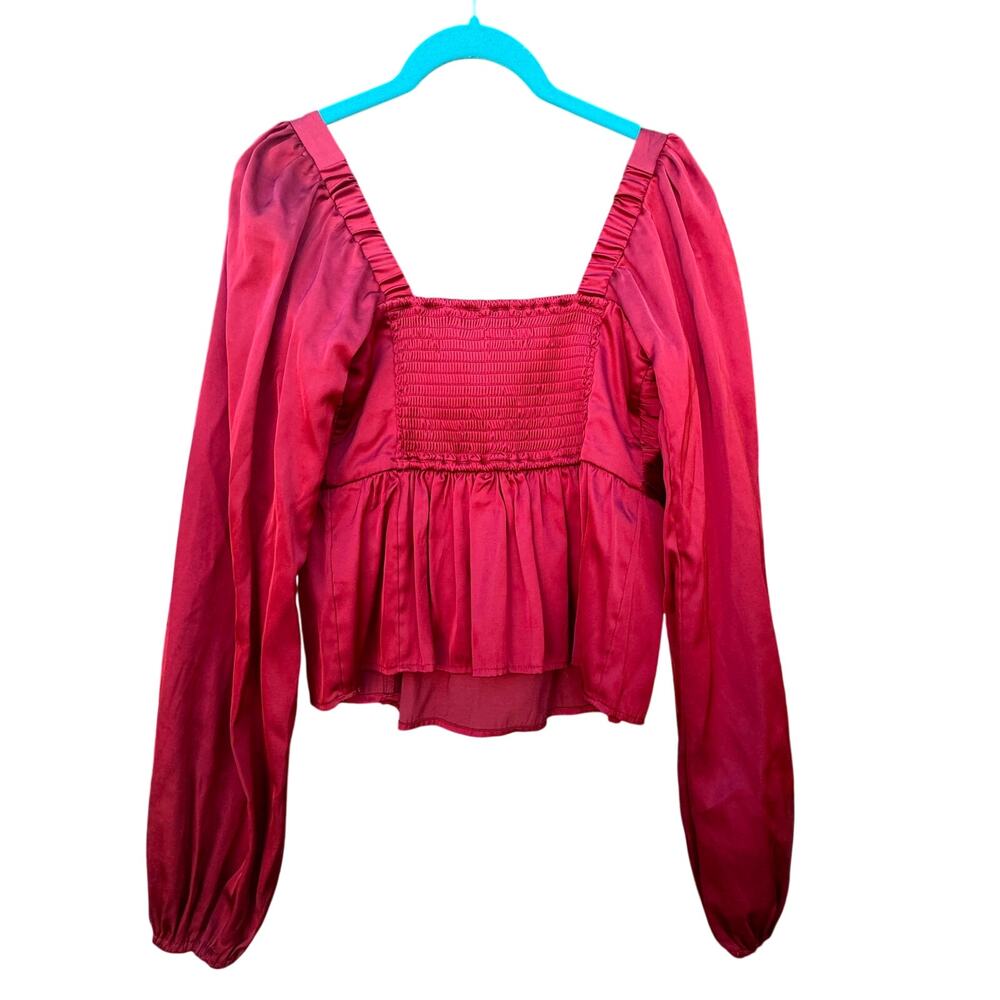 Abercrombie & Fitch, Emerson baby doll shiny
red satin long sleeve top small - Picture 3 of 7